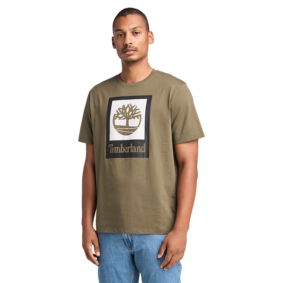 Ανδρική Κοντομάνικη Μπλούζα Χακί - Timberland Stack Logo Colored