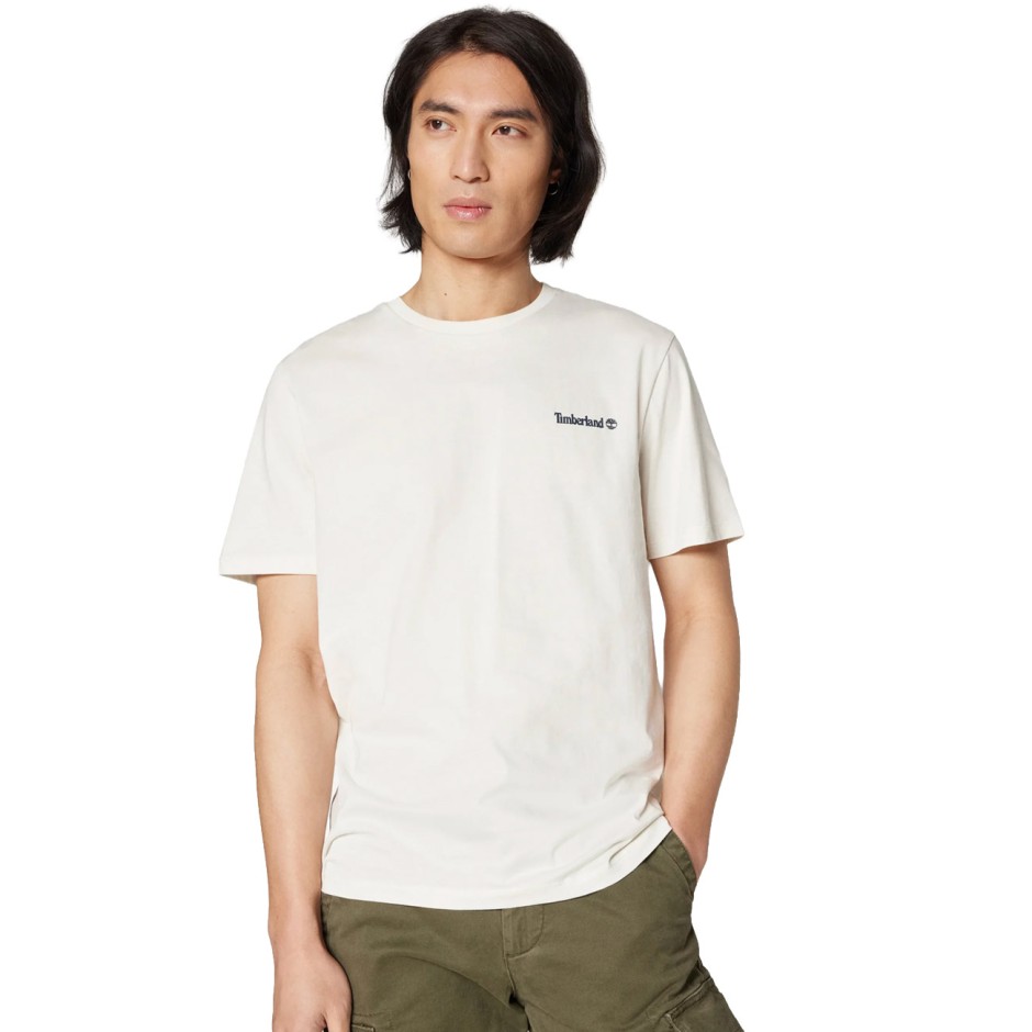 Ανδρική Κοντομάνικη Μπλούζα Λευκή - Timberland Linear Logo Print 