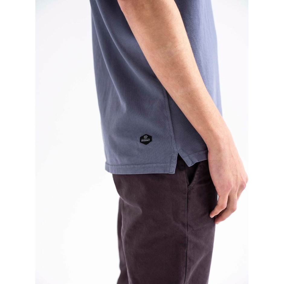 BASEHIT MEN'S GARMENT DYED POLO 201.BM35.70GD-GD STONE BLUE Blue