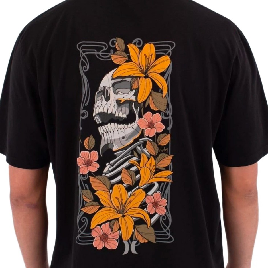 Ανδρική Κοντομάνικη Μπλούζα Μαύρη - Hurley Tattoo Trudy Skull