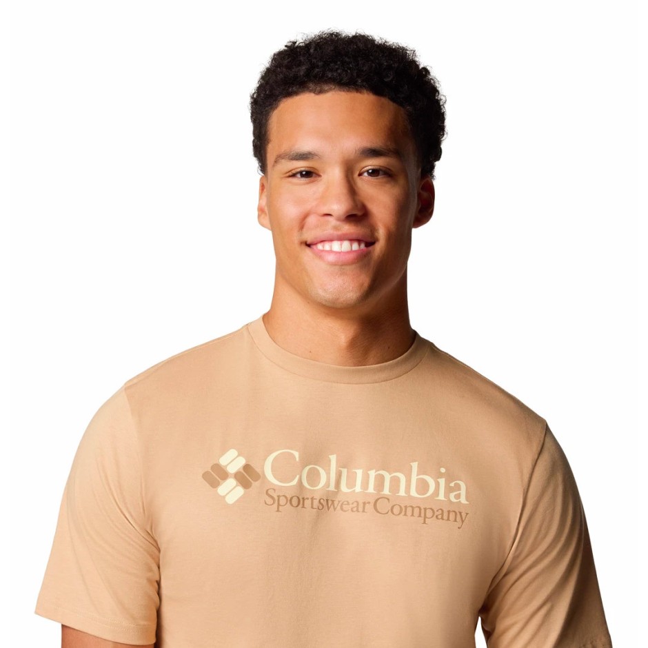 Ανδρική Κοντομάνικη Μπλούζα Μπεζ - Columbia CSC Basic Logo