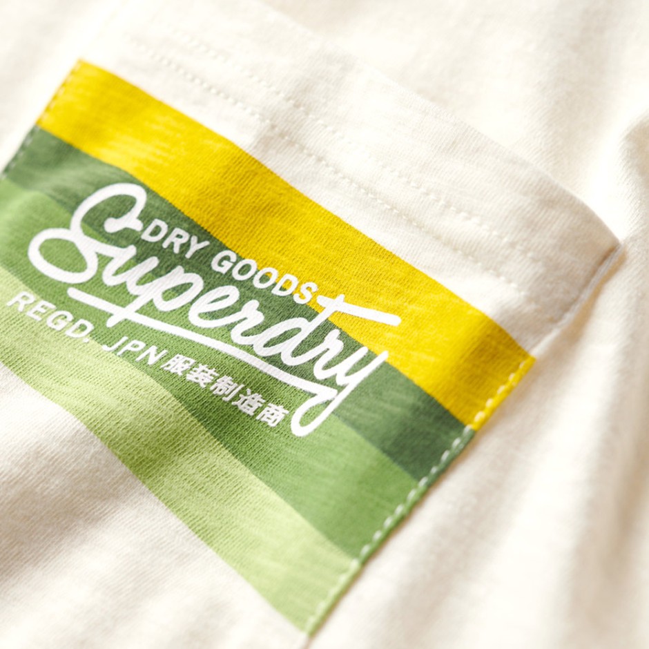 SUPERDRY D2 OVIN CALI STRIPED LOGO T SHIRT M1011904A-7BG Ecru
