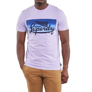 Ανδρική Κοντομάνικη Μπλούζα Μωβ- Superdry Striped Logo