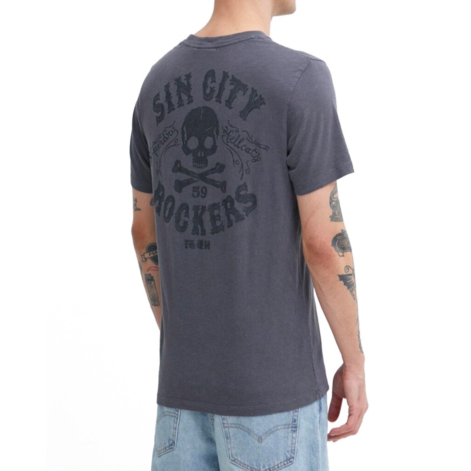 Ανδρική Κοντομάνικη Μπλούζα Ανθρακί - Superdry D2 Ovin Retro Rocker Graphic