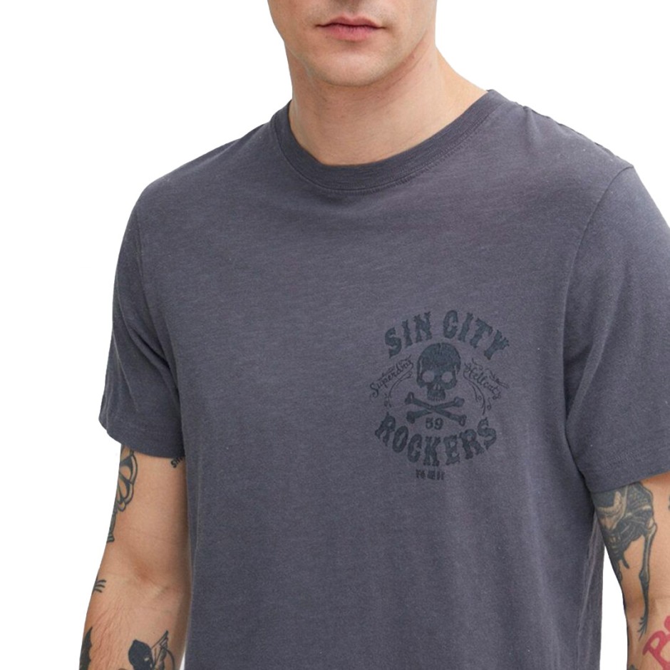 Ανδρική Κοντομάνικη Μπλούζα Ανθρακί - Superdry D2 Ovin Retro Rocker Graphic