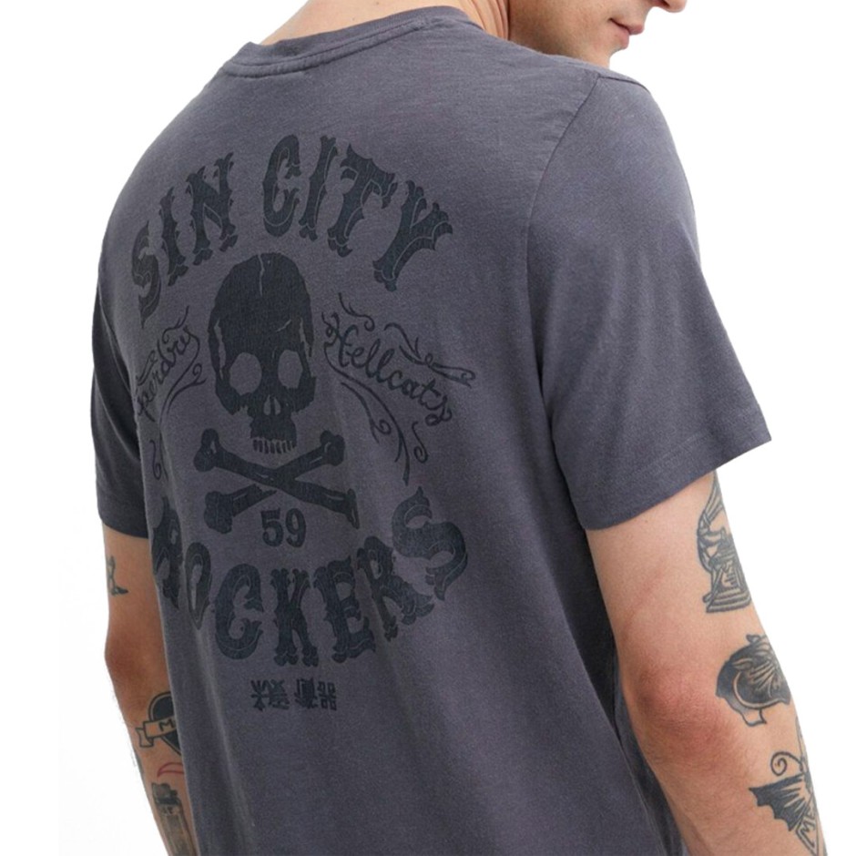 Ανδρική Κοντομάνικη Μπλούζα Ανθρακί - Superdry D2 Ovin Retro Rocker Graphic