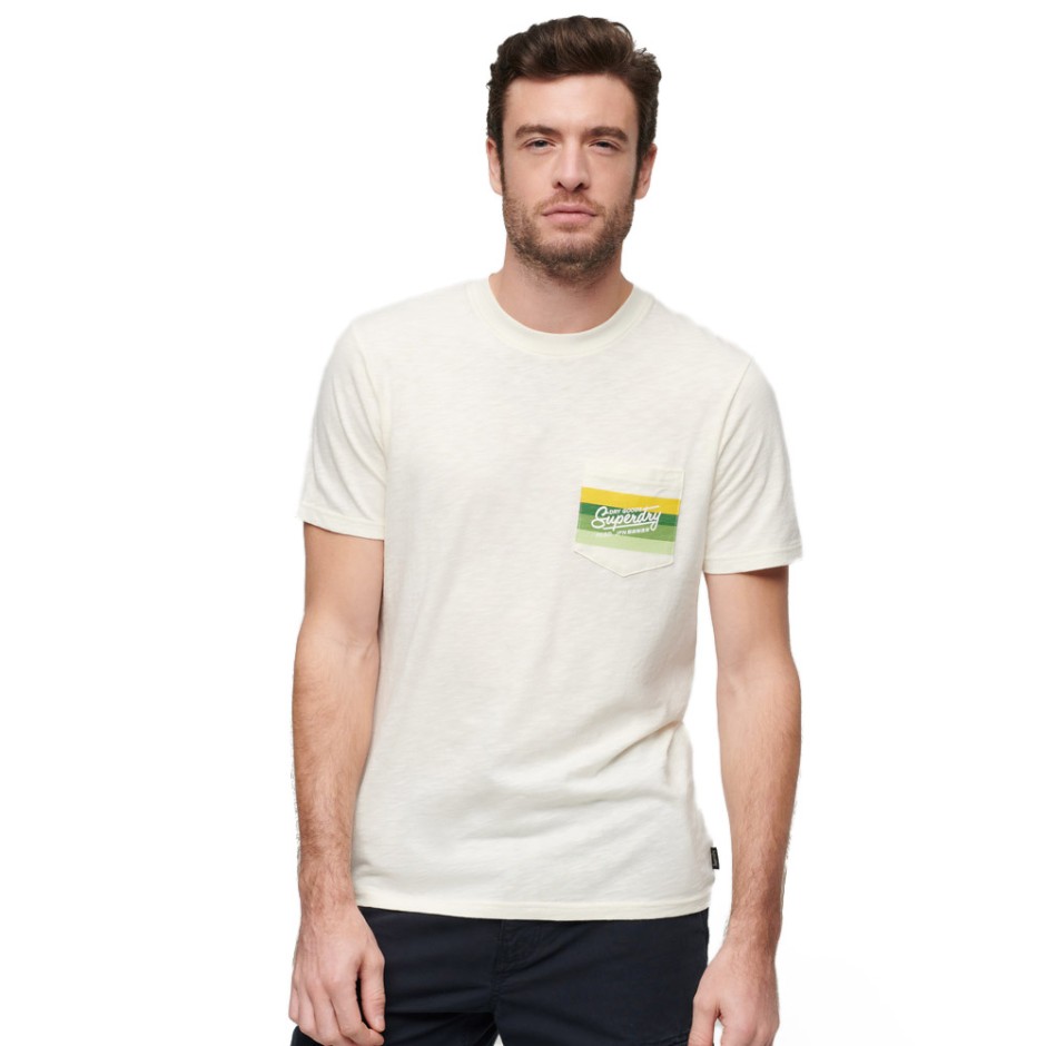 SUPERDRY D2 OVIN CALI STRIPED LOGO T SHIRT M1011904A-7BG Ecru