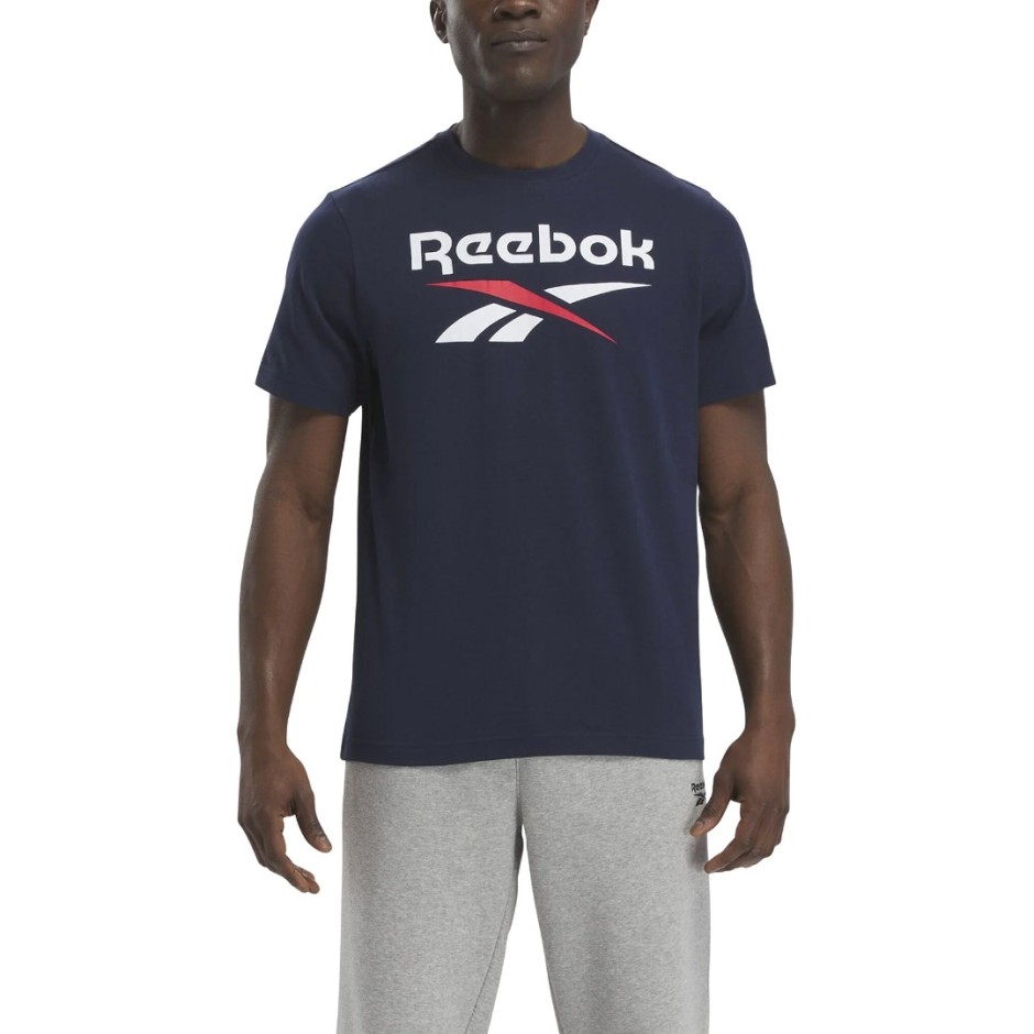 Reebok Classics Identity Big Stacked Logo Μπλε - Ανδρική Κοντομάνικη Μπλούζα