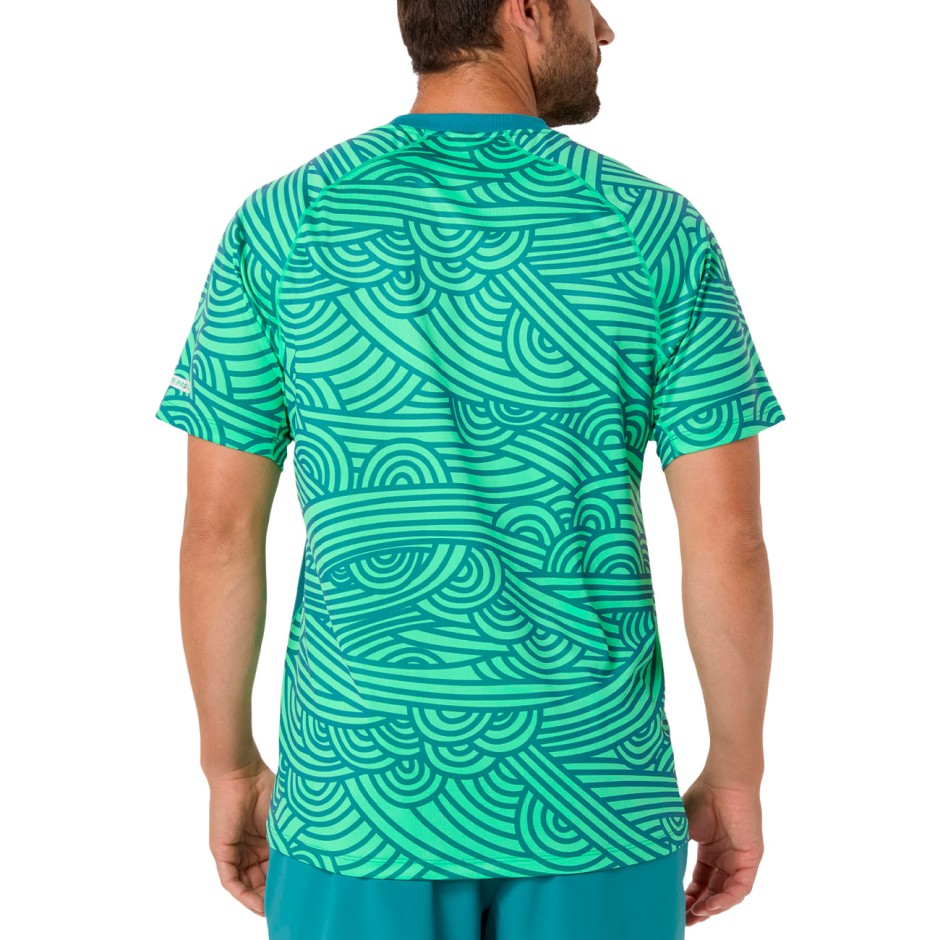 Men's Padel T-Shirt Green - ASICS PADEL COURT ALL OVER PRINT SS TOP