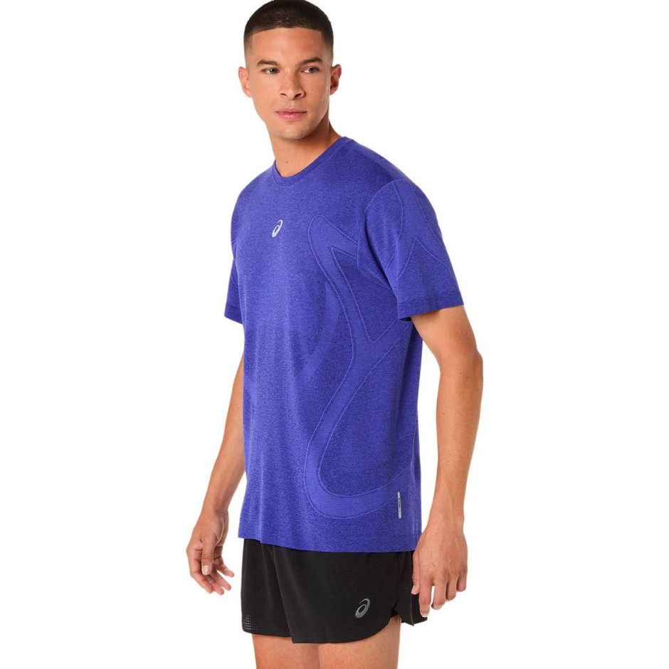 Men's Running T-Shirt Royal Blue - ASICS ROAD SEAMLESS SS TOP