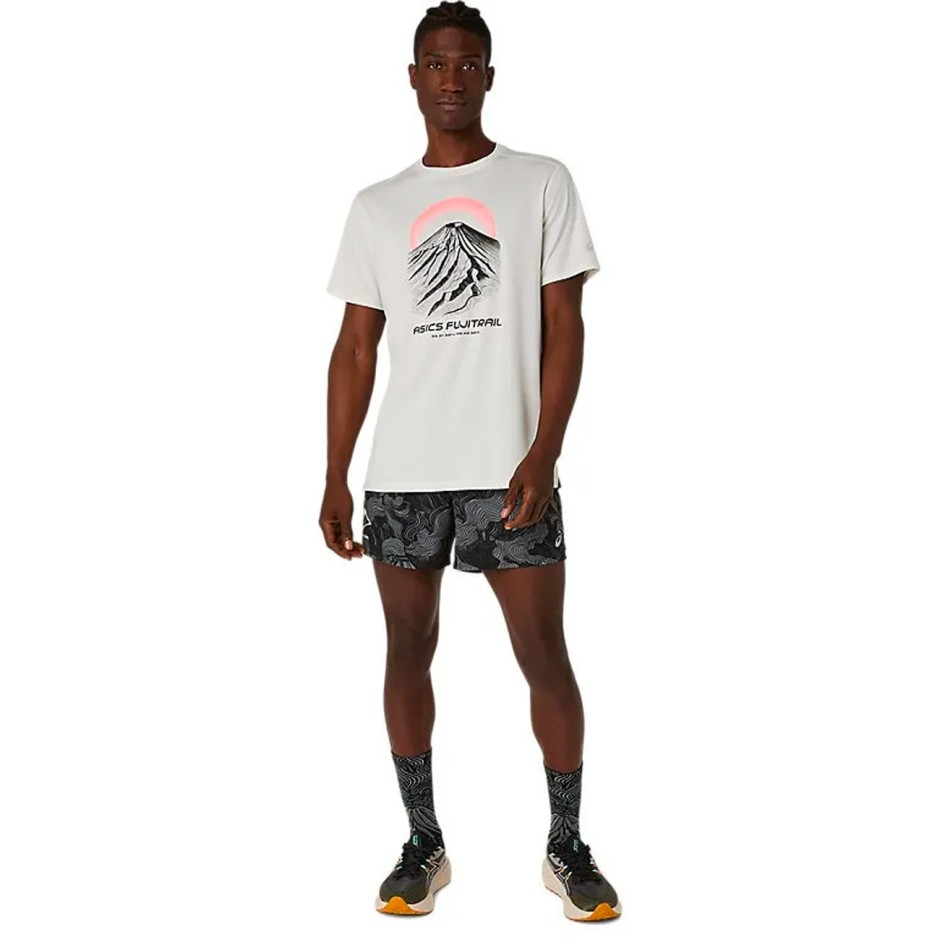 Ανδρική Κοντομάνικη Μπλούζα Trail Running Εκρού - ASICS FUJITRAIL LOGO