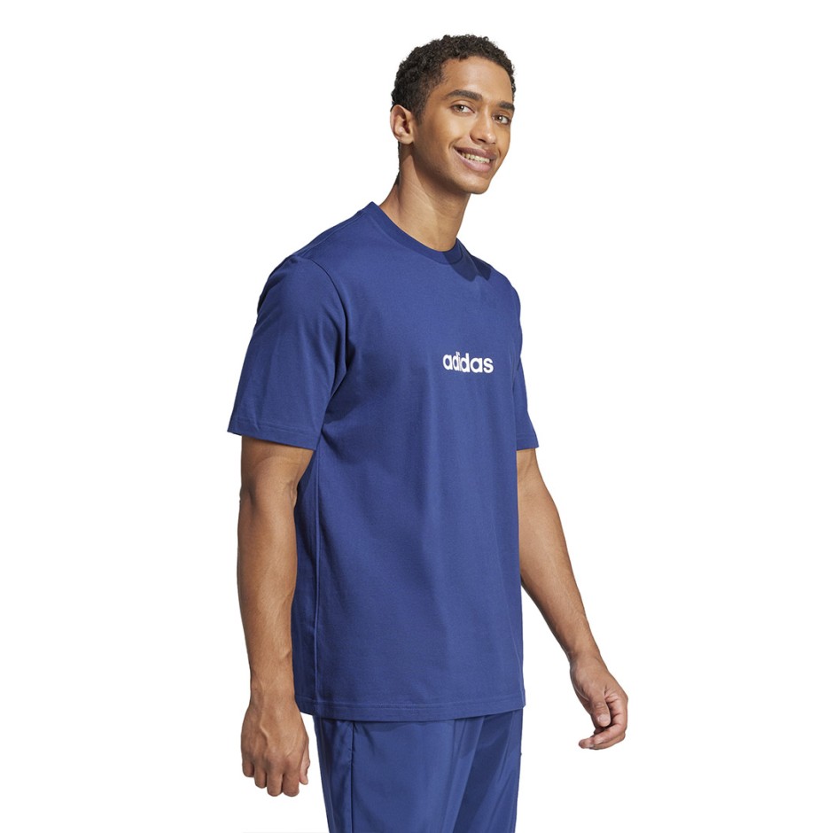 Ανδρική Κοντομάνικη Μπλούζα Μπλε - adidas Sportswear Essentials Linear Single Jersey