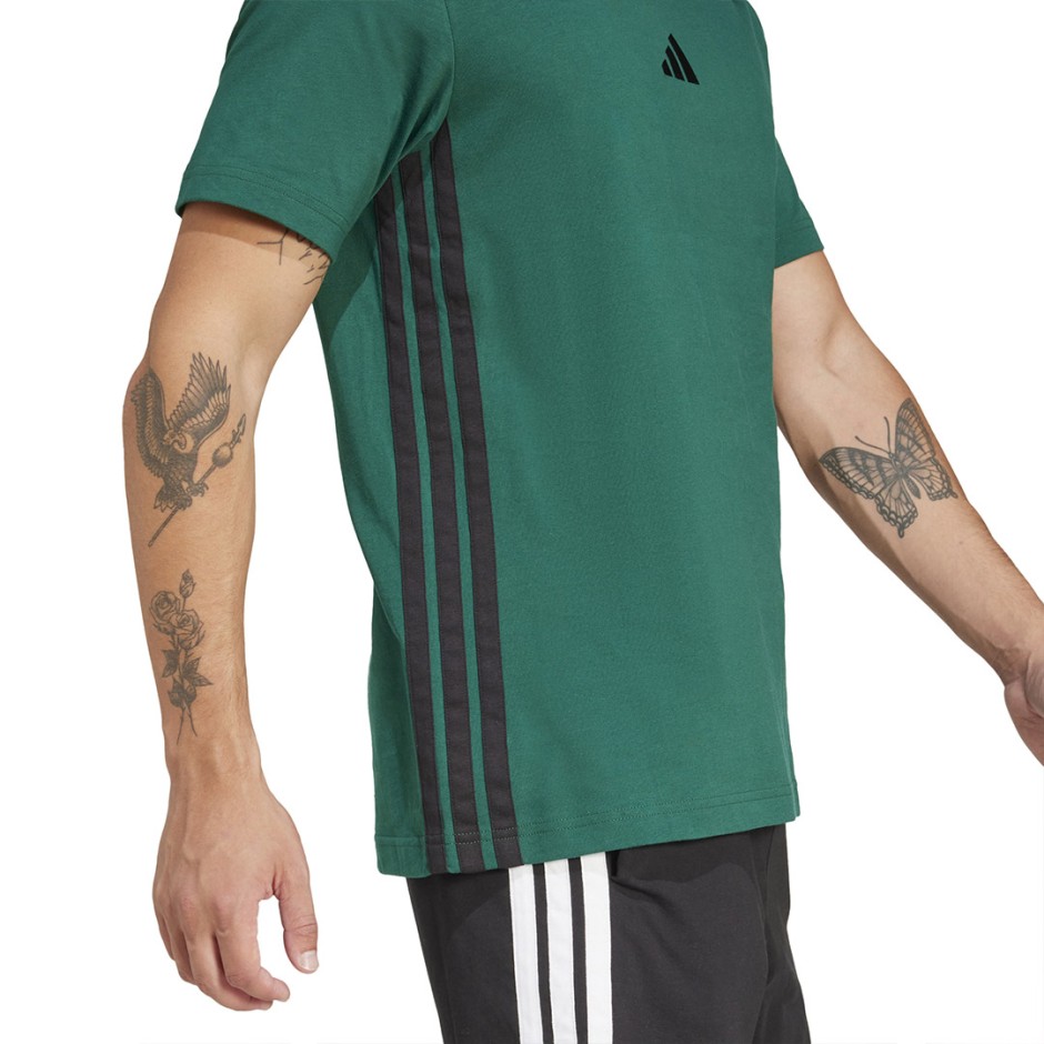 Ανδρική Κοντομάνικη Μπλούζα Κυπαρισσί - adidas Sportswear Essentials 3-Stripes Single Jersey