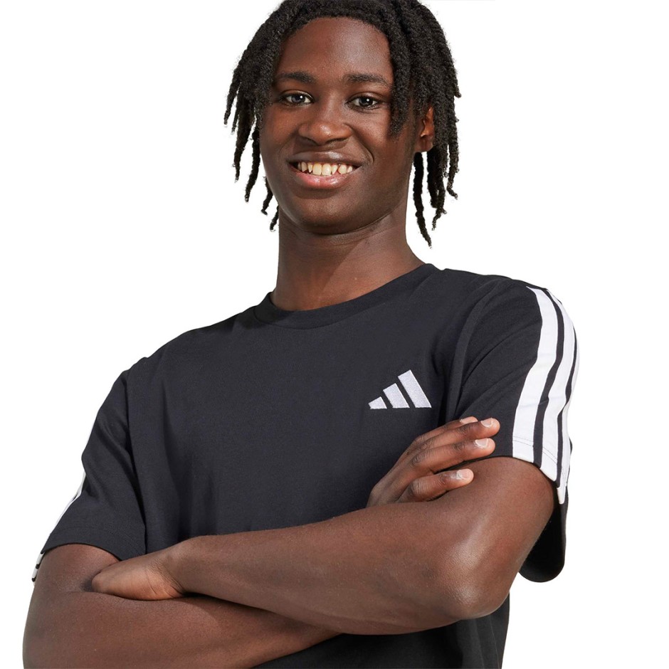 Ανδρική Κοντομάνικη Μπλούζα Μαύρη - adidas Sportswear Essentials 3-Stripes Single Jersey