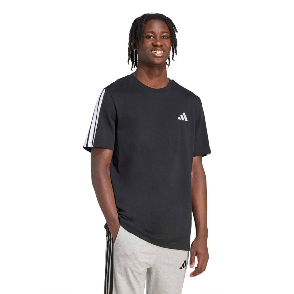 Ανδρική Κοντομάνικη Μπλούζα Μαύρη - adidas Sportswear Essentials 3-Stripes Single Jersey
