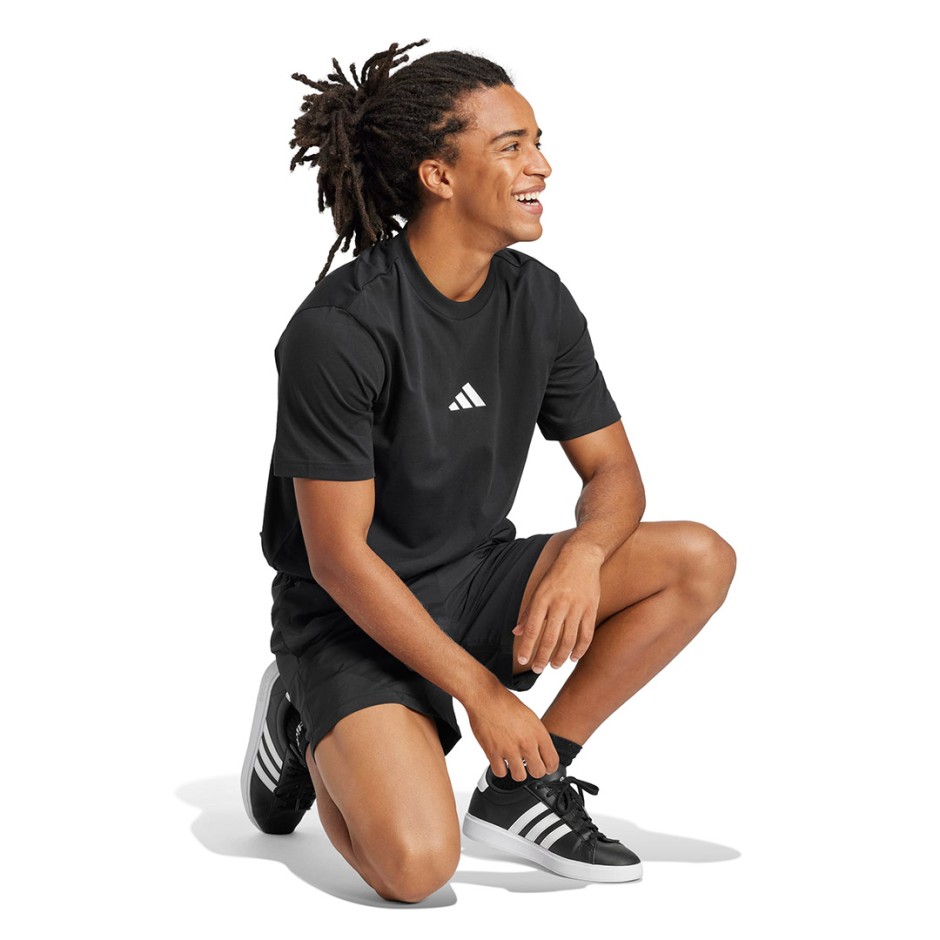Ανδρική Κοντομάνικη Μπλούζα Μαύρη - adidas Sportswear Essentials Small Logo Single Jersey