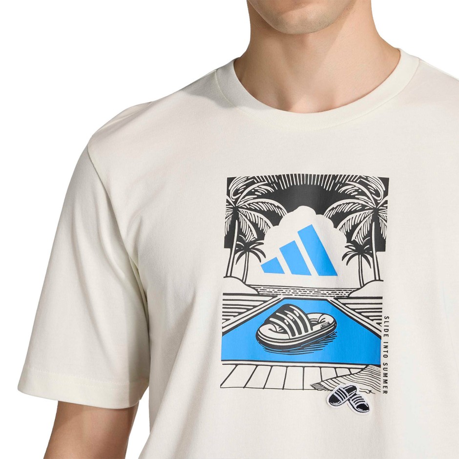 Ανδρική Κοντομάνικη Μπλούζα Εκρού - adidas Sportswear Slides Relax