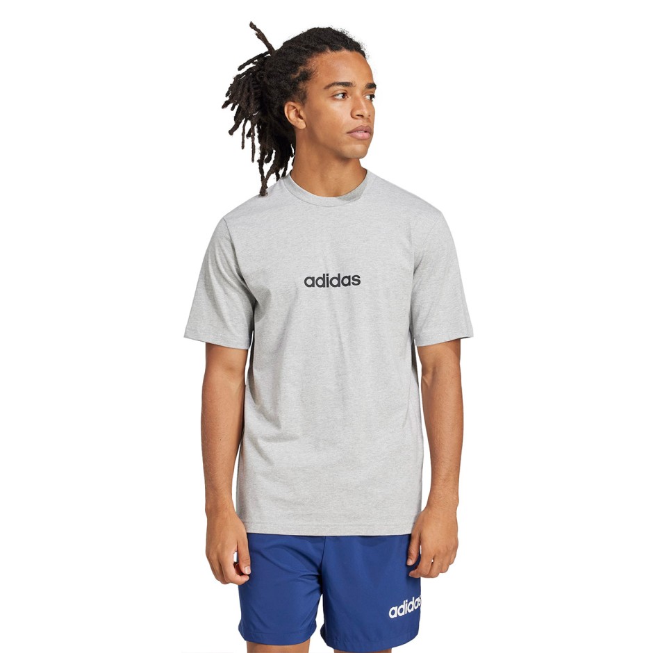 Ανδρική Κοντομάνικη Μπλούζα Γκρι - adidas Sportswear Essentials Linear Single Jersey