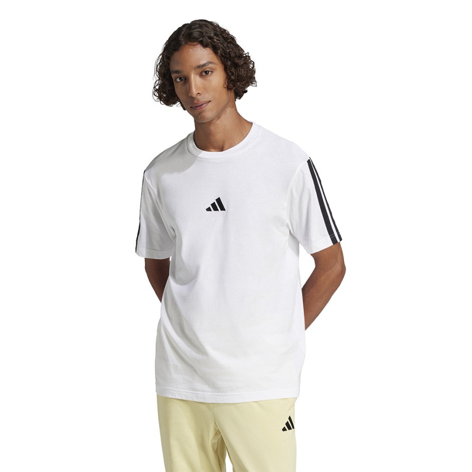 Ανδρική Κοντομάνικη Μπλούζα Λευκή - adidas Sportswear Essentials 3-Stripes Single Jersey