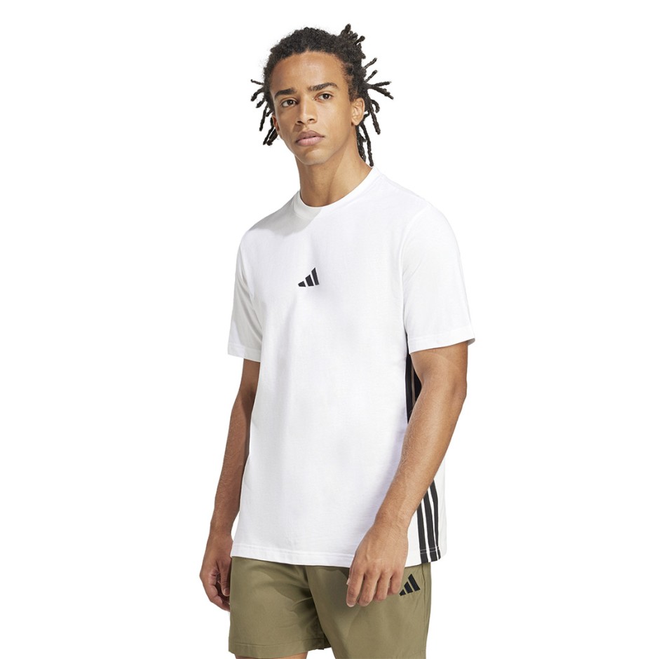 Ανδρική Κοντομάνικη Μπλούζα Λευκή - adidas Sportswear Essentials 3-Stripes Single Jersey