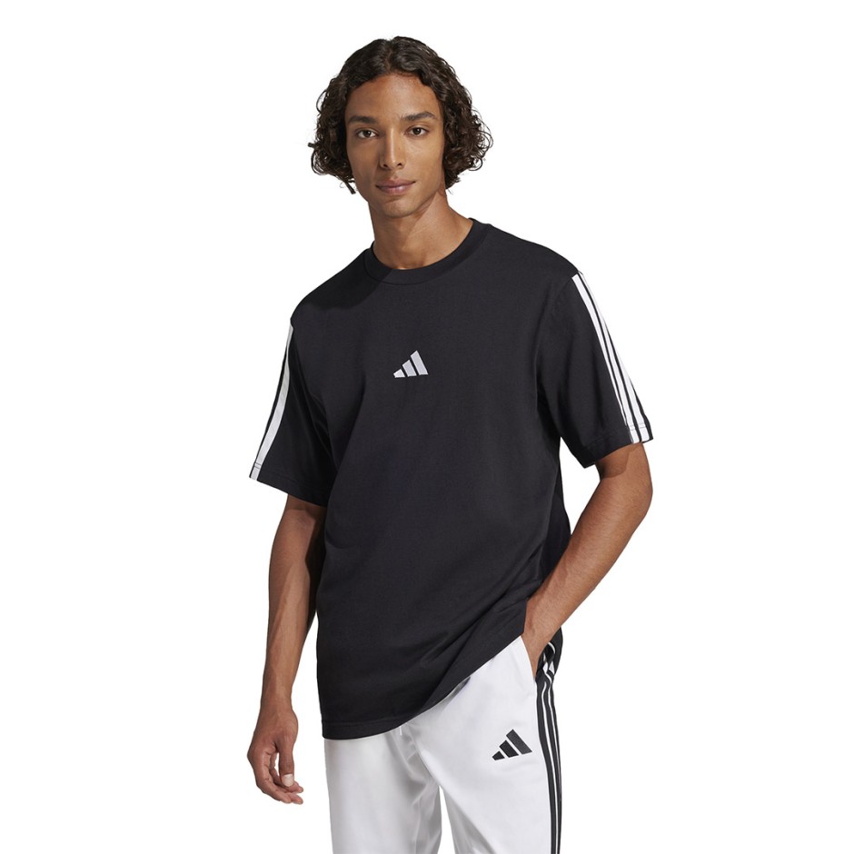 Ανδρική Κοντομάνικη Μπλούζα Μαύρη - adidas Sportswear Essentials 3-Stripes Single Jersey