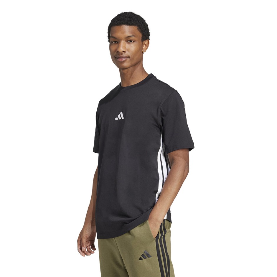 Ανδρική Κοντομάνικη Μπλούζα Μαύρη - adidas Sportswear Essentials 3-Stripes Single Jersey