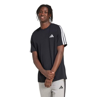 Ανδρική Κοντομάνικη Μπλούζα Μαύρη - adidas Sportswear Essentials 3-Stripes Single Jersey