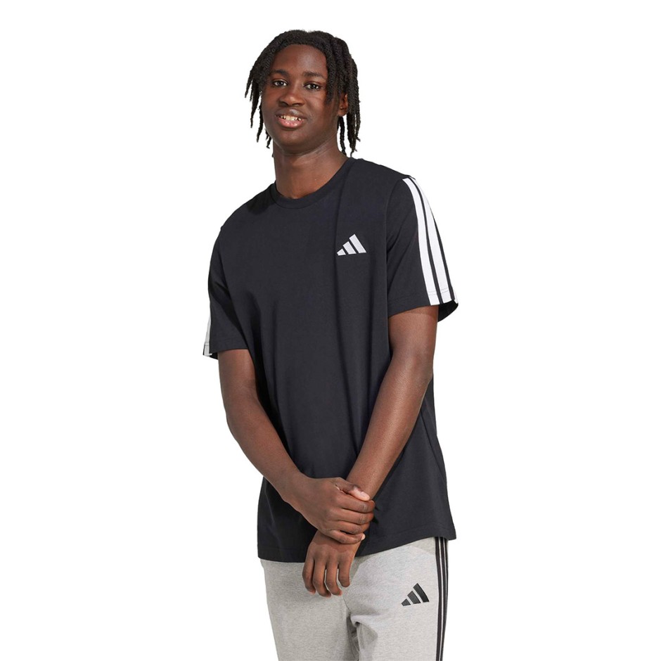 Ανδρική Κοντομάνικη Μπλούζα Μαύρη - adidas Sportswear Essentials 3-Stripes Single Jersey