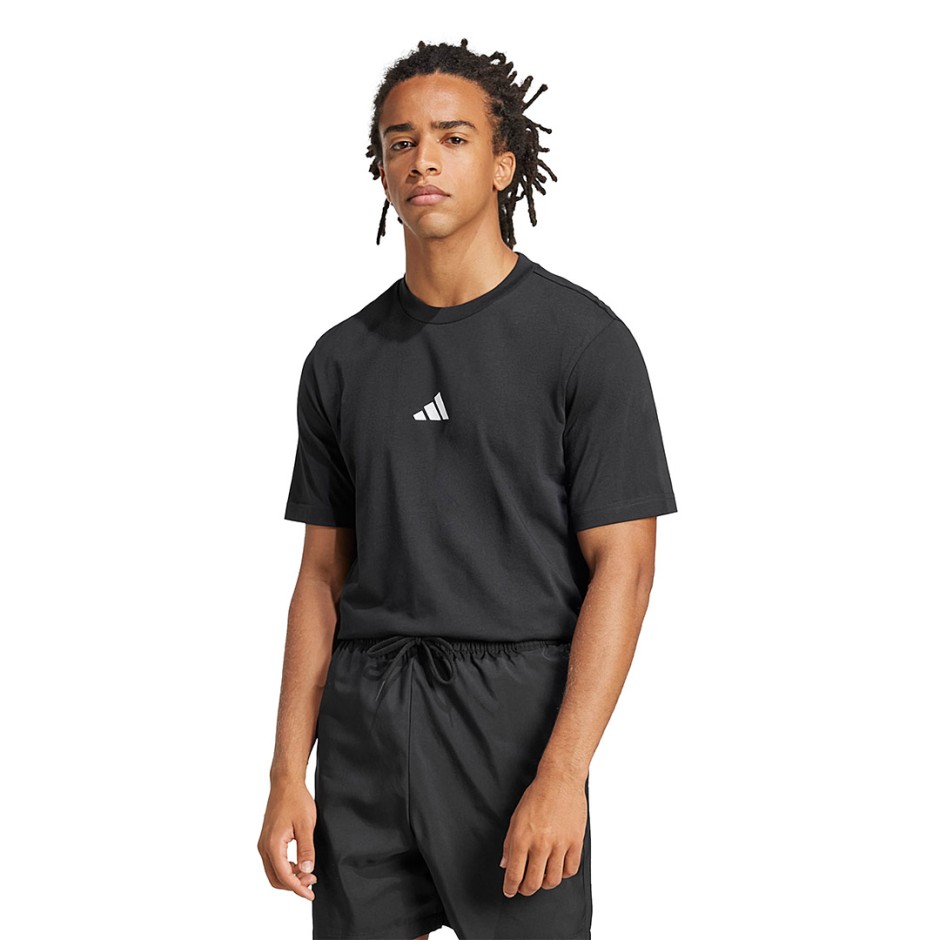 Ανδρική Κοντομάνικη Μπλούζα Μαύρη - adidas Sportswear Essentials Small Logo Single Jersey