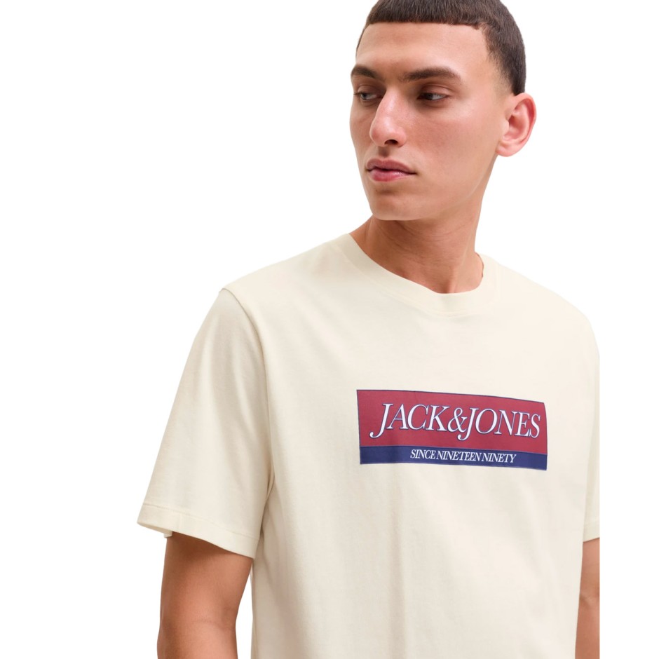 JACK & JONES JORINWOOD BLOCK BRANDING TEE SS CN 12283628-ANTIQUE WHITE Ecru