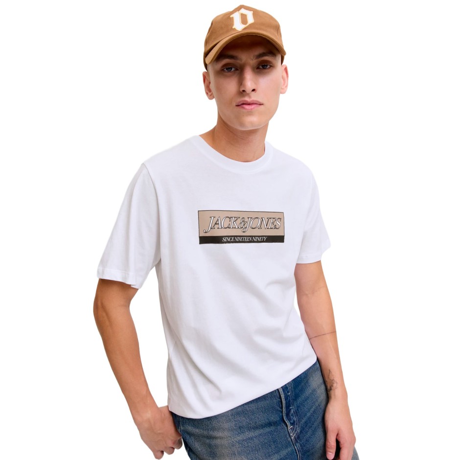 JACK & JONES JORINWOOD BLOCK BRANDING TEE SS CN 12283628-BRIGHT WHITE White