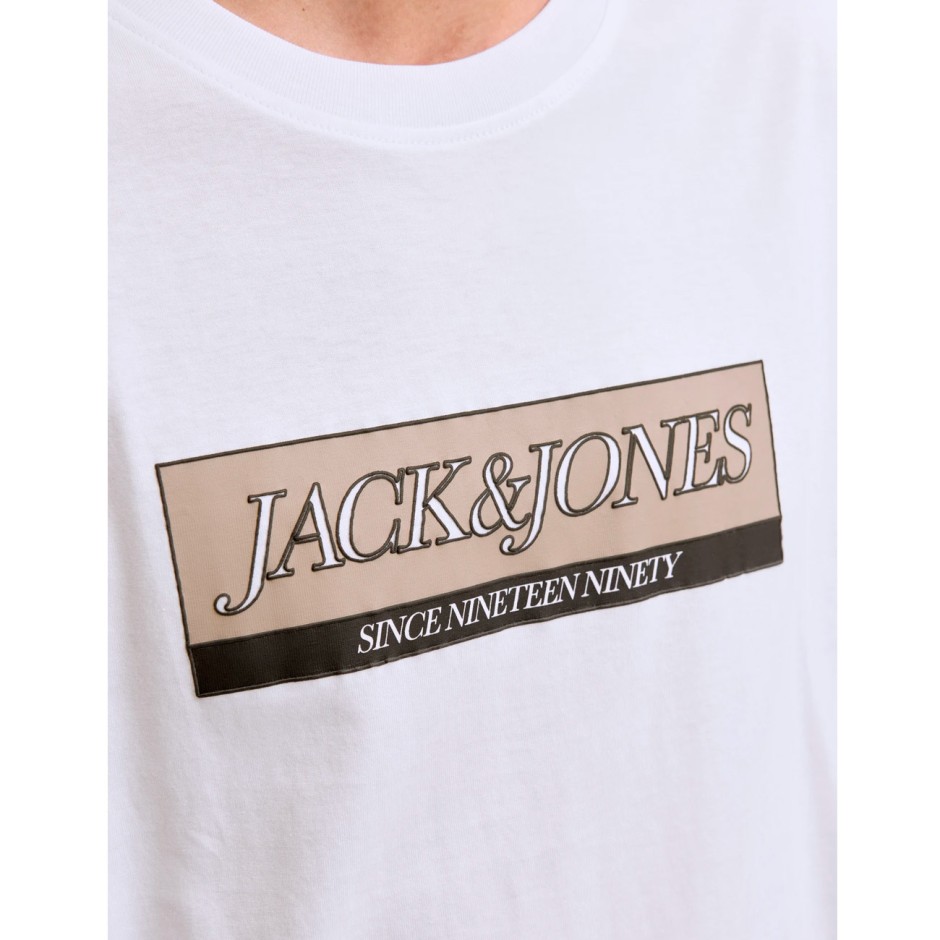JACK & JONES JORINWOOD BLOCK BRANDING TEE SS CN 12283628-BRIGHT WHITE White