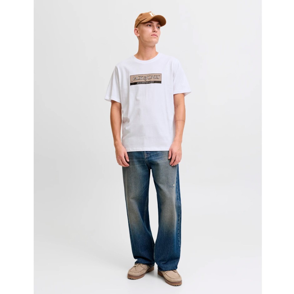 JACK & JONES JORINWOOD BLOCK BRANDING TEE SS CN 12283628-BRIGHT WHITE White