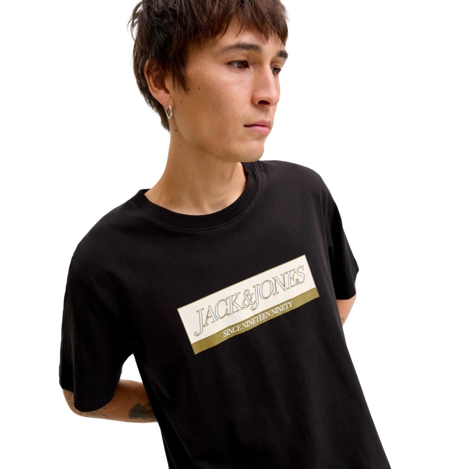 JACK & JONES JORINWOOD BLOCK BRANDING TEE SS CN 12283628-BLACK Black