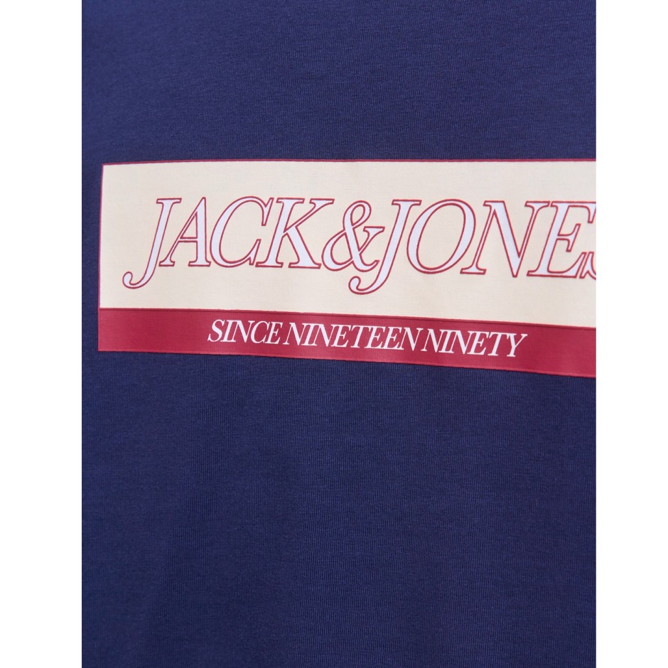 JACK & JONES JORINWOOD BLOCK BRANDING TEE SS CN 12283628-OCEAN CAVERN Blue