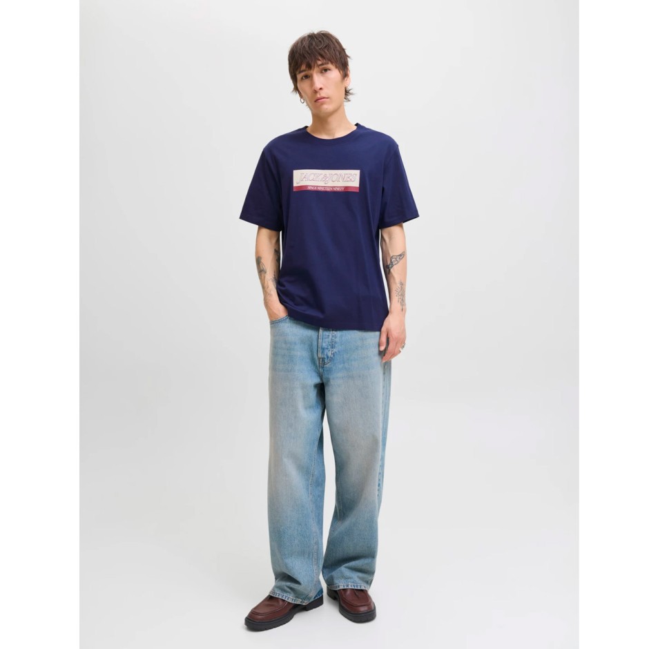 JACK & JONES JORINWOOD BLOCK BRANDING TEE SS CN 12283628-OCEAN CAVERN Blue