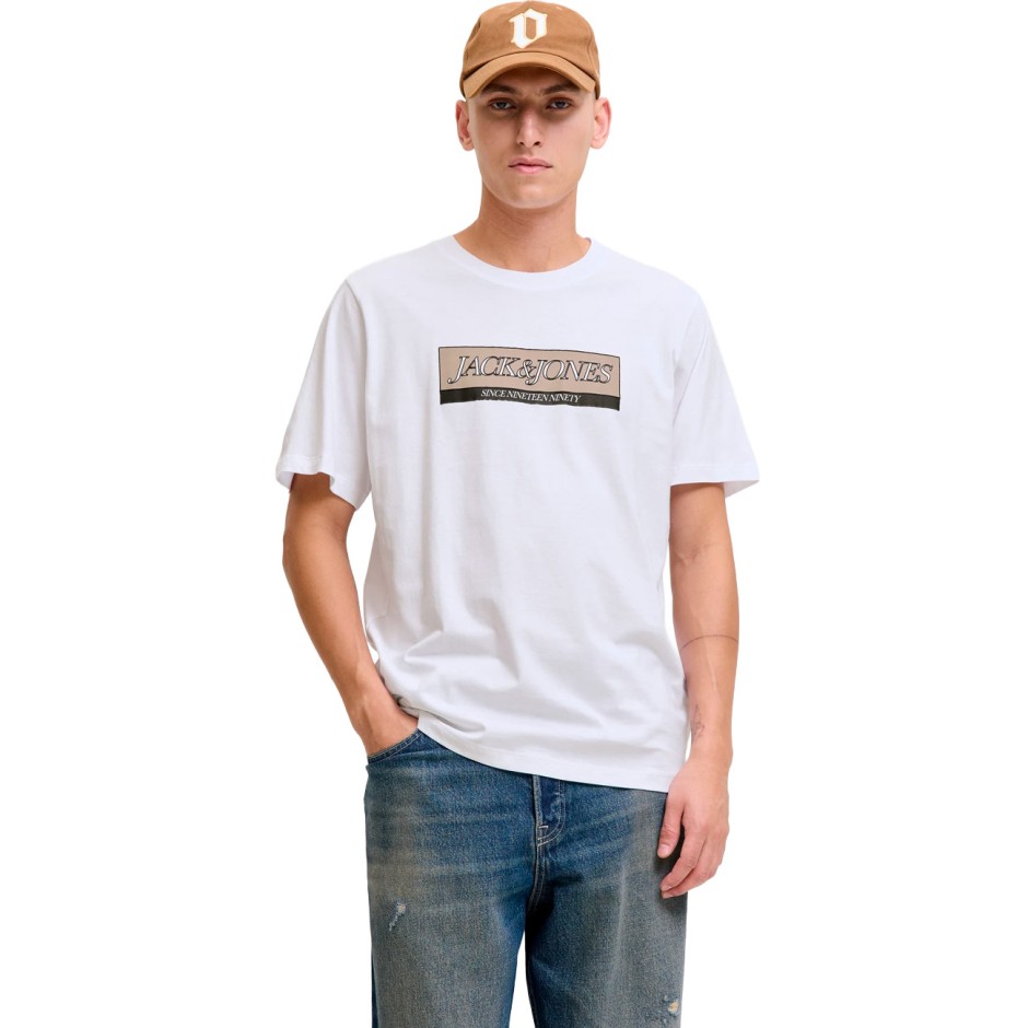 JACK & JONES JORINWOOD BLOCK BRANDING TEE SS CN 12283628-BRIGHT WHITE White