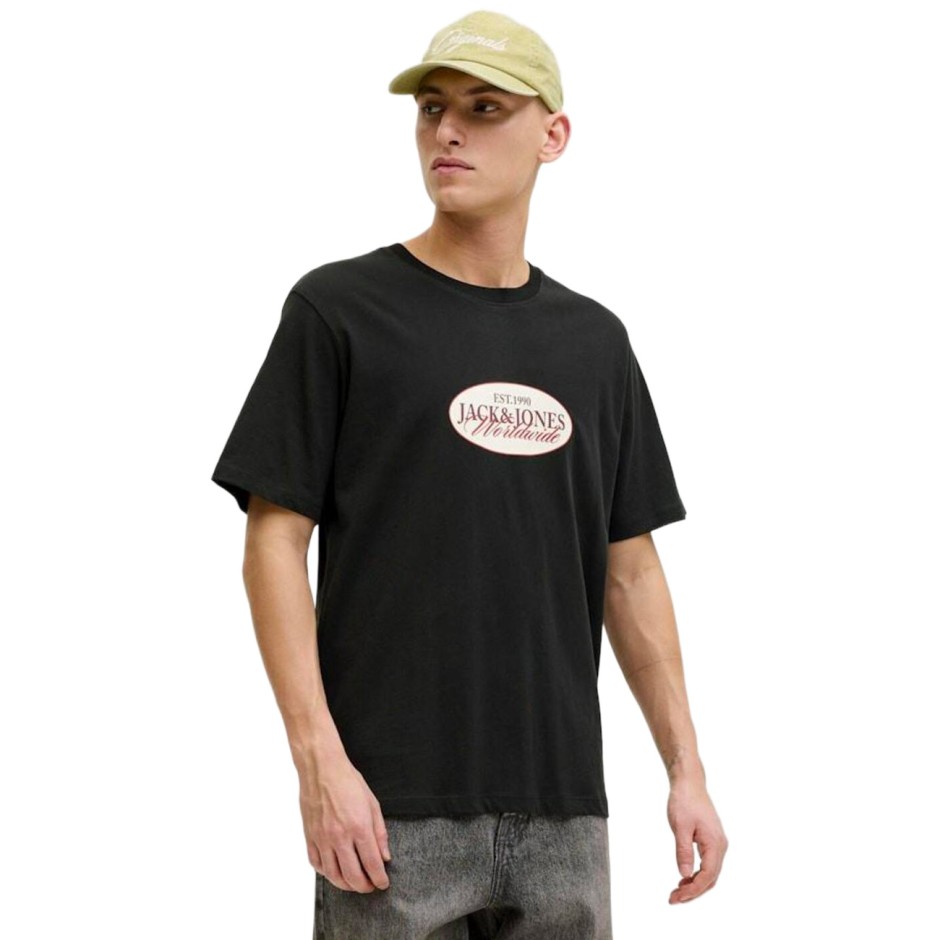 Ανδρική Κοντομάνικη Μπλούζα Μαύρη - Jack & Jones Jorcatskills