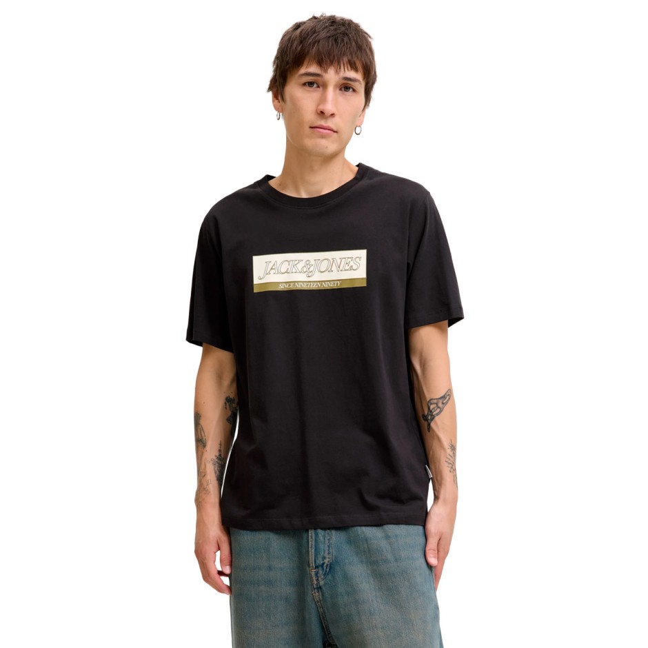 JACK & JONES JORINWOOD BLOCK BRANDING TEE SS CN 12283628-BLACK Black