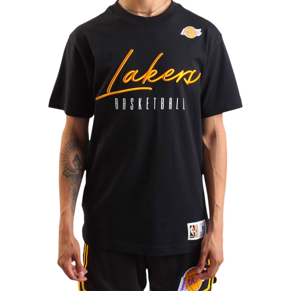 Ανδρική Κοντομάνικη Μπλούζα NBA Μαύρη - Mitchell & Ness Los Angeles Lakers Training Day Premium