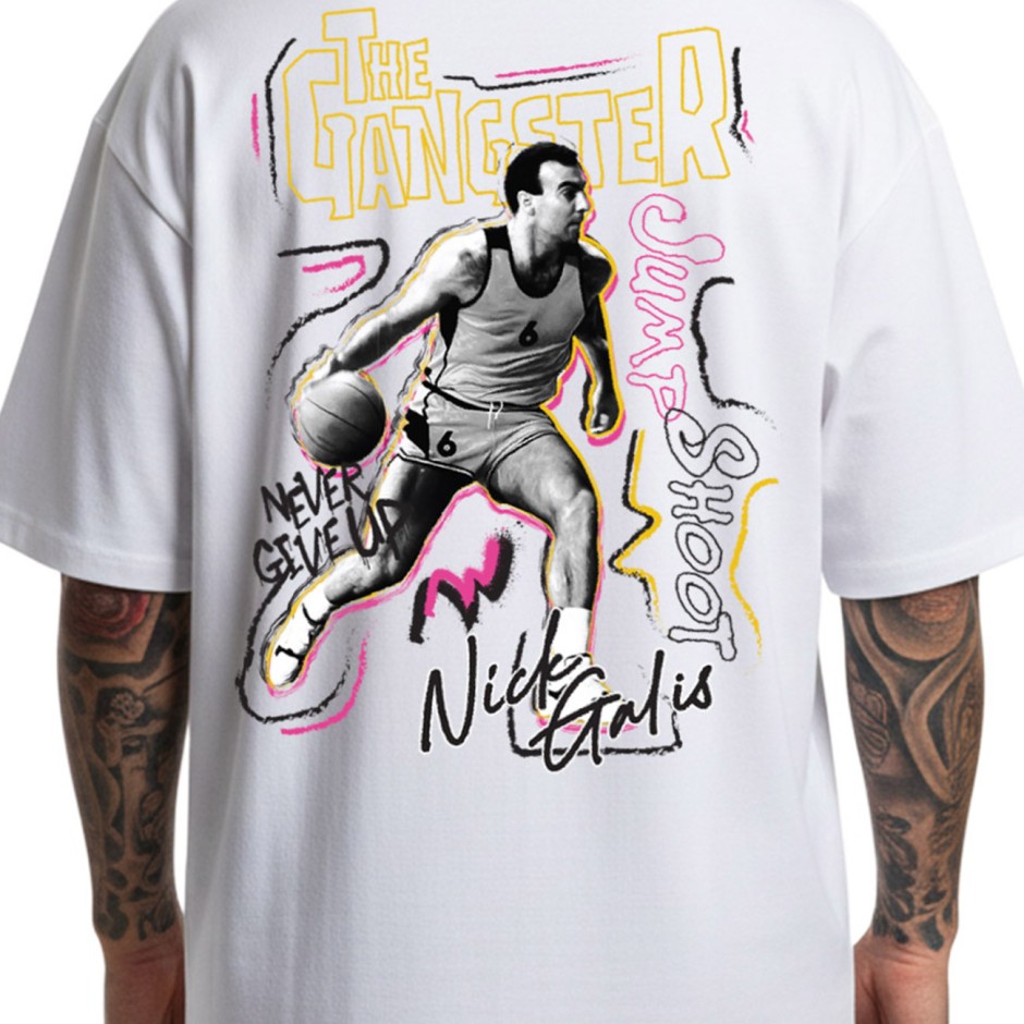 Men's T-Shirt White - Nick Galis 'Never Give Up'