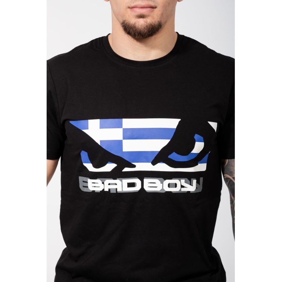 Ανδρική Κοντομάνικη Μπλούζα Μαύρη - Bad Boy Greek Flag