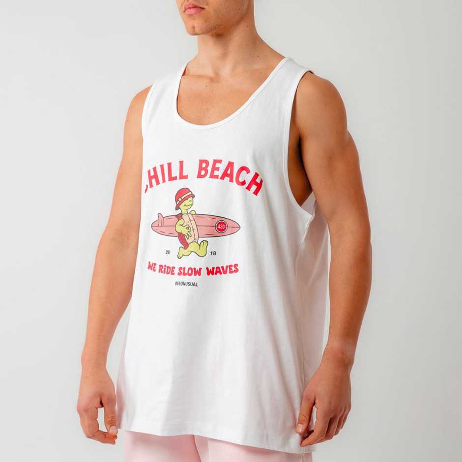 BEE UNUSUAL SLOW WAVES TANK TOP AT-251363-WHITE White