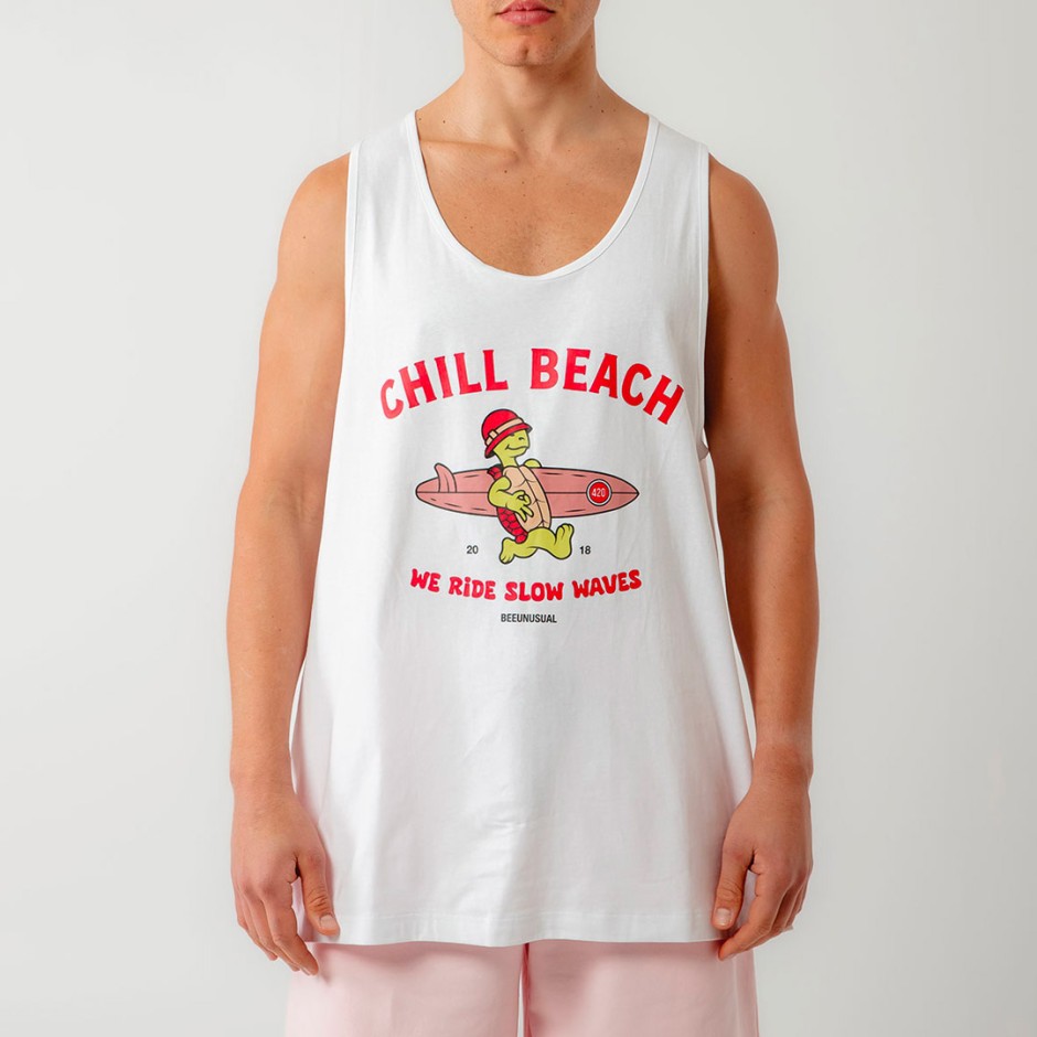 BEE UNUSUAL SLOW WAVES TANK TOP AT-251363-WHITE White