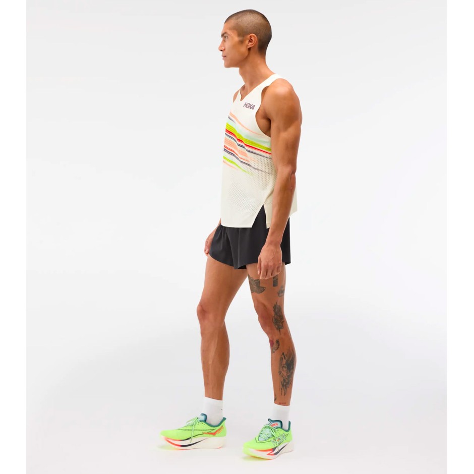 Ανδρική Αμάνικη Μπλούζα για Τρέξιμο Εκρού - HOKA ONE ONE Race Day Singlet