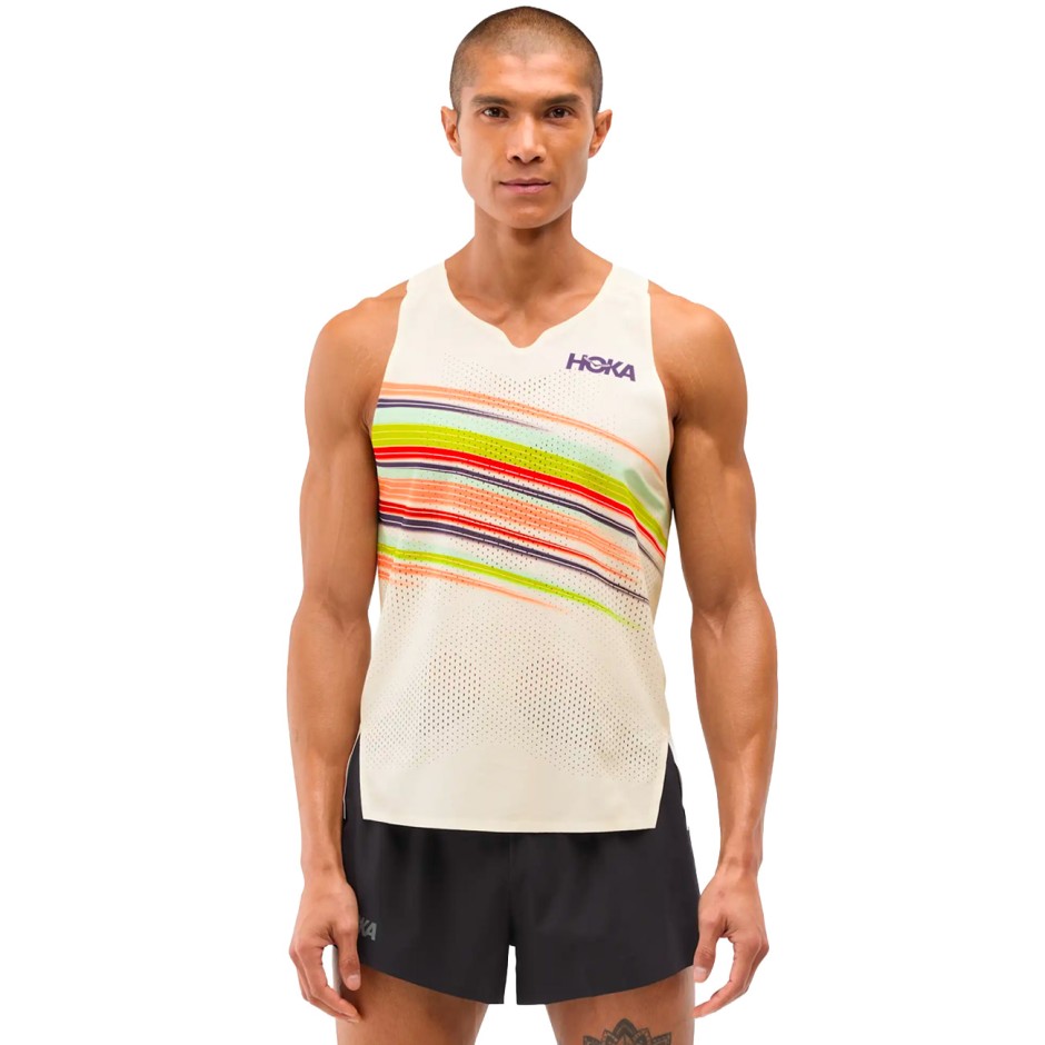 Ανδρική Αμάνικη Μπλούζα για Τρέξιμο Εκρού - HOKA ONE ONE Race Day Singlet