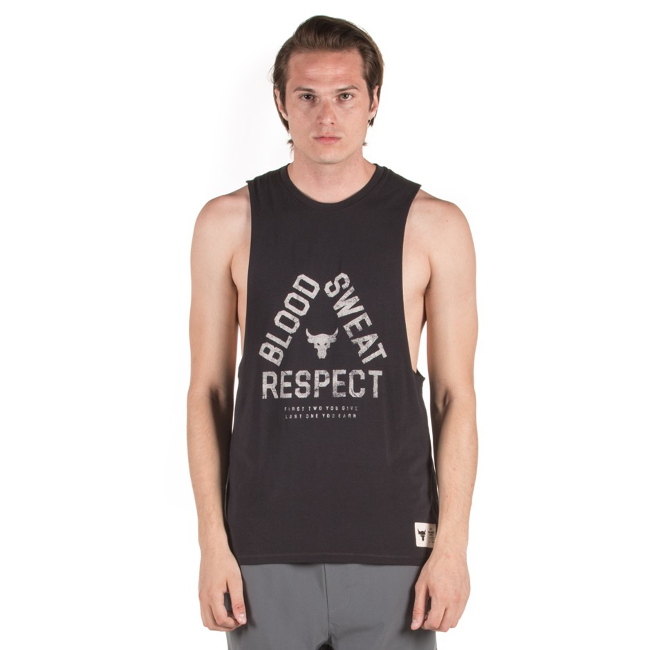 UNDER ARMOUR PROJECT ROCK BLOOD SWEAT RESPE SLEEVELESS 1346097-001 Μαύρο