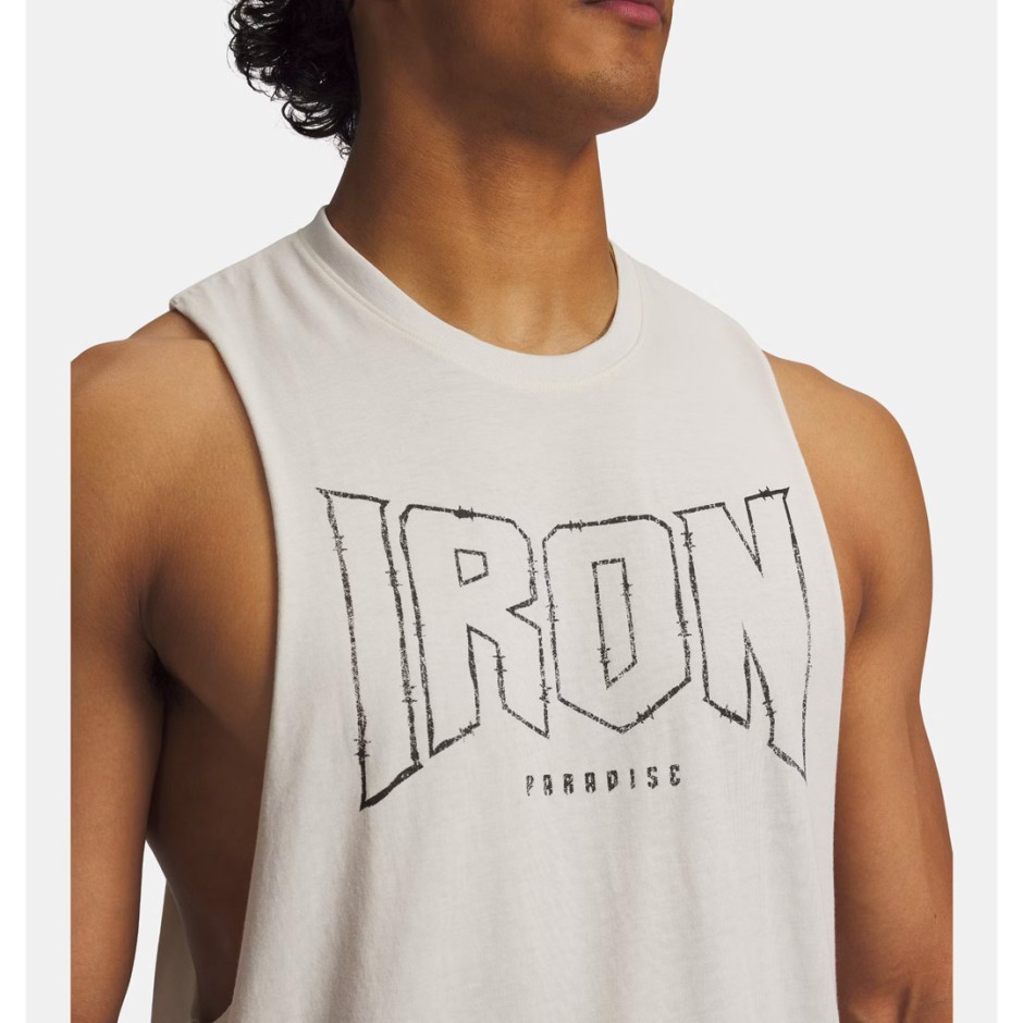 Ανδρική Αμάνικη Μπλούζα Προπόνησης Εκρού - Under Armour Project Rock Payoff
