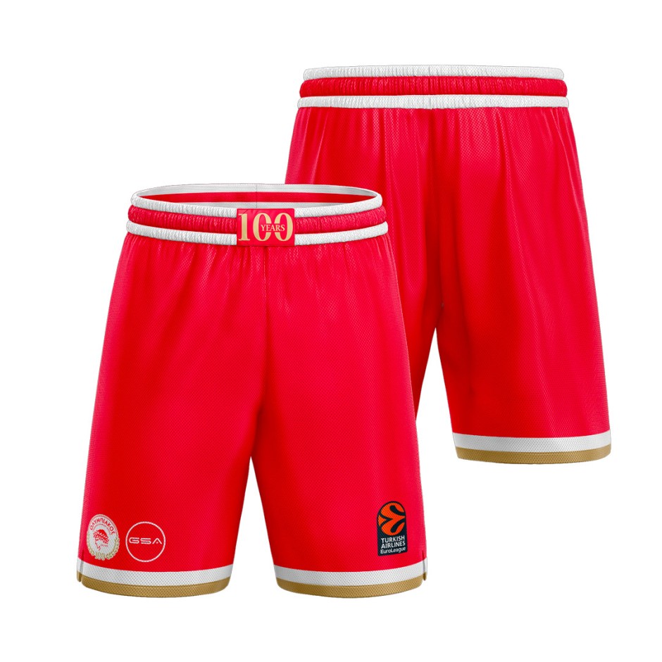 Επίσημο Ανδρικό Σορτς Μπάσκετ Κόκκινο - GSA Olympiacos B.C. Home 