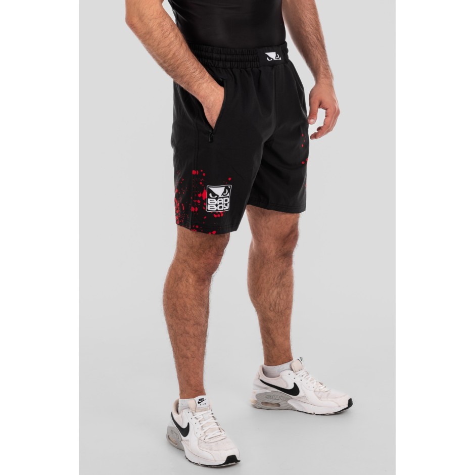 BAD BOY TRANING SHORTS SPLATTER ZIPPED POCKETS BB-000077-BWR Black